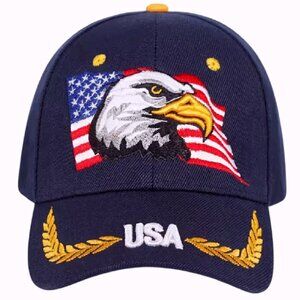 United States Eagle and Flag with Braid Embroidered Blue Cap Hat - NEW Fast Ship